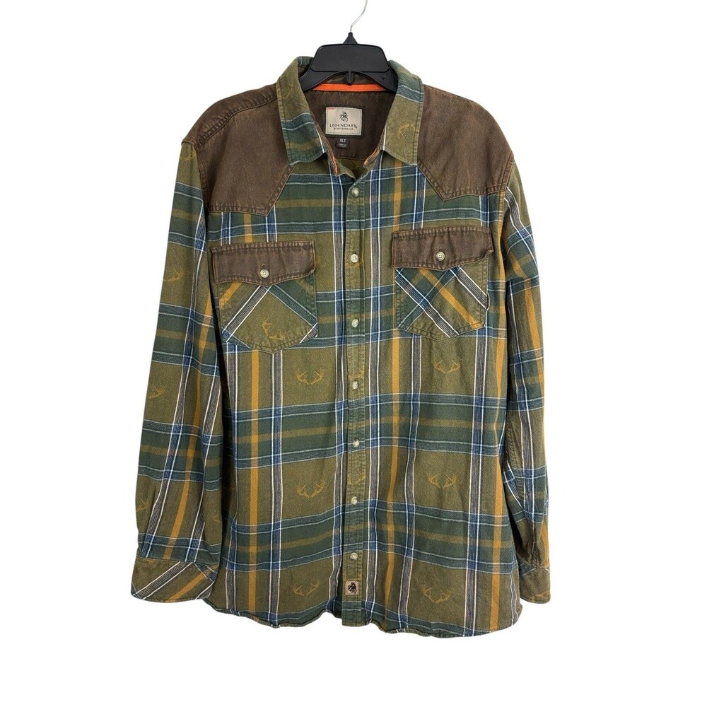 Legendary Whitetails Mens Shirt Button Down  XLT Brown Long Sleeve Antlers